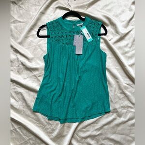Daniel Rainn Teal Sleeveless Lace Blouse